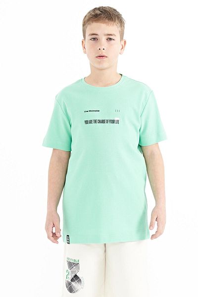 TOMMY LIFE Boy's T-shirt - Water Green, O-Neck, Print Detail, Standard Size - 11117