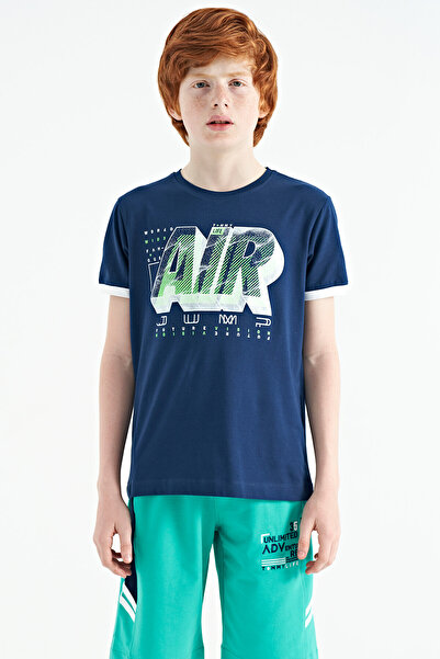 TOMMY LIFE Tricou Indigo pentru băiat - decolteu O, imprimat cu text, croială...