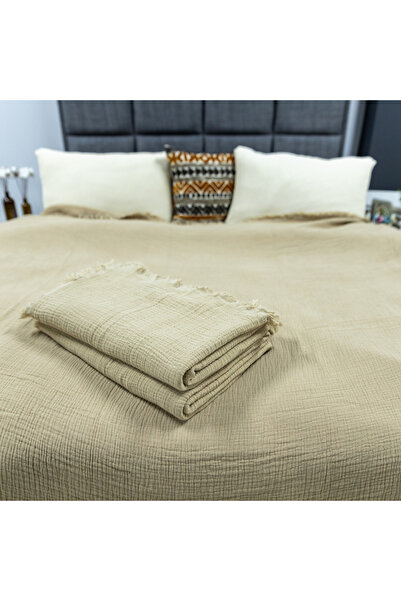 OTEXSA Taş Rengi 4 Kat Müslin Tek Kişilik Yatak Örtüsü Pike 160x200