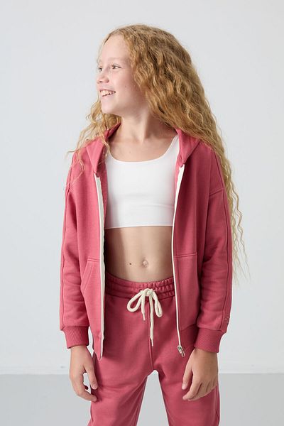 TOMMY LIFE Embroidered Girl's Tracksuit Set - Soft Textured, Furry Inside, Wild Rose Cotton - 75148