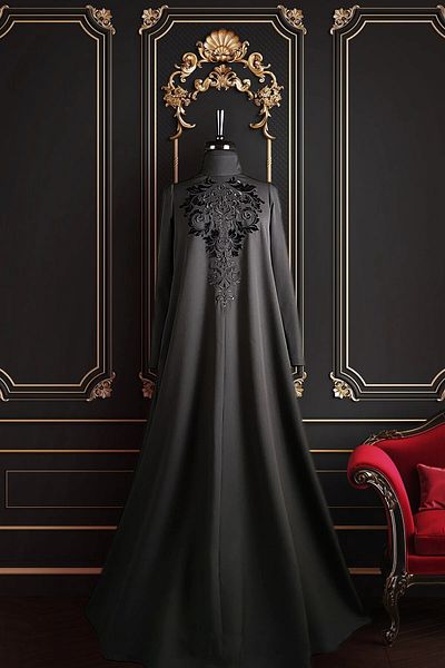 Muslima Wear Diadema Black Diamond Floral Patterned High Neck Dress