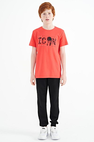 TOMMY LIFE Tricou pentru băiat standard Mold Mold, cu decolteu O, brodat cu textul în față - 11118