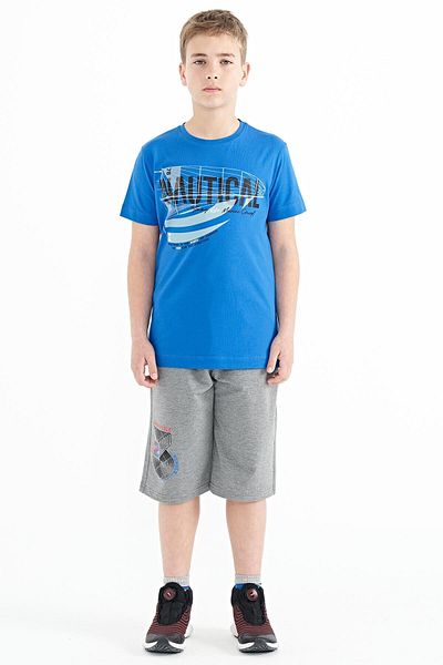 TOMMY LIFE Grey Melange Printed Detailed Lace-up Standard Mold Boy Shorts - 11128