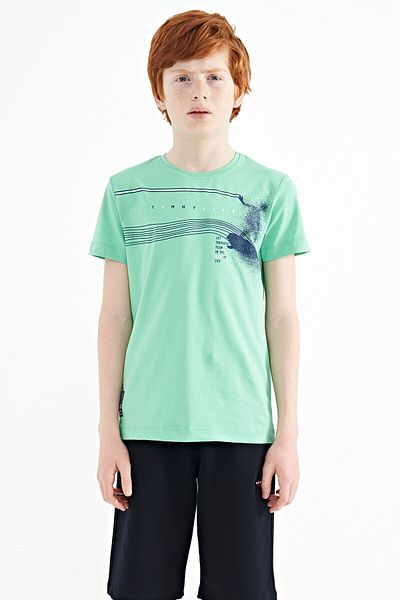 TOMMY LIFE Water Green Print Detailed Standard Fit O Neck Boy's T-shirt - 11133