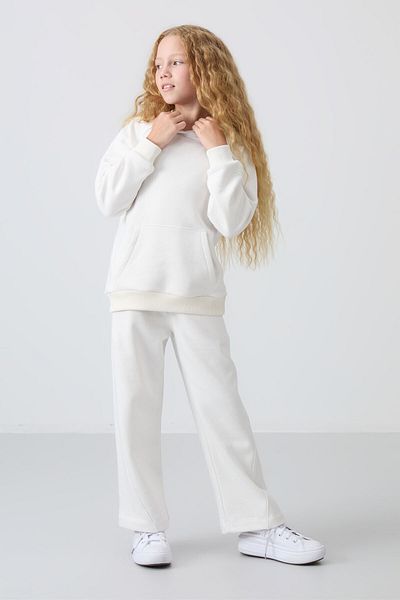 TOMMY LIFE Embroidered Ecru Girl's Tracksuit Set - Soft Textured, Furry Inside, Standard Fit - 75162