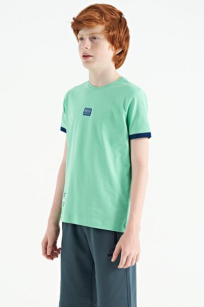 TOMMY LIFE Water Green Printed Standard Fit O Neck Boy's T-Shirt - 11097