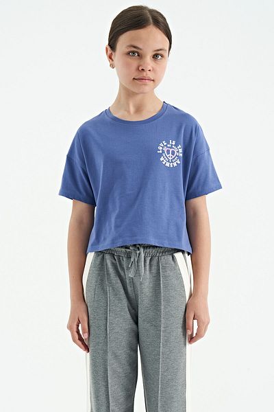 TOMMY LIFE Tricou pentru fetiță, cu mânecă scurtă, cu mânecă scurtă, cu umăr deschis, imprimat față și spate, liliac deschis - 75126