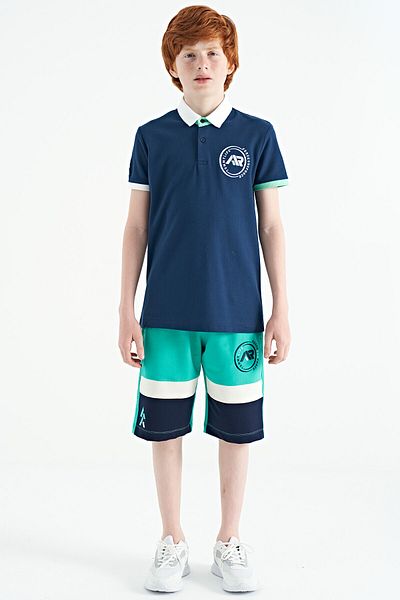 TOMMY LIFE Sea Green Colorful Printed Lace-up Embroidery Detailed Standard Mold Boy Shorts - 11129