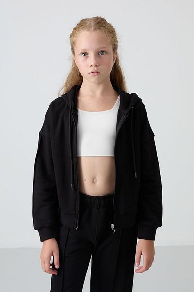 TOMMY LIFE Μαύρο βαμβακερό γούνινο εσωτερικό μαλακό κέντημα με κέντημα για κορίτσια - 75161