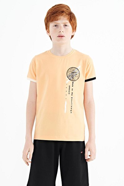 TOMMY LIFE O-neck Standard Mold Boy's T-shirt with Print Detail in Melon - 11131