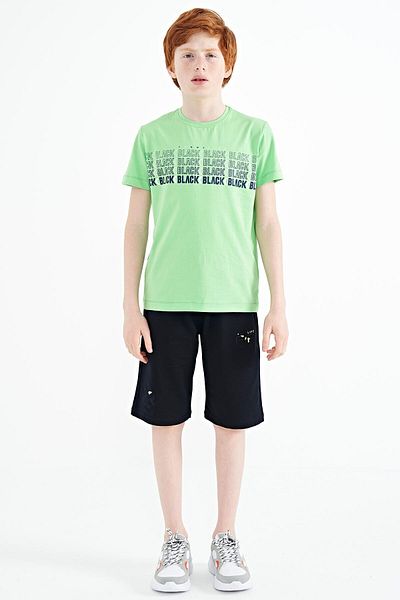 TOMMY LIFE Neon Green Text Printed O Neck Standard Fit Boy's T-shirt - 11149