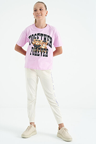 TOMMY LIFE Ροζ αρκουδάκι με στάμπα O λαιμό, κοντομάνικο κοριτσίστικο μπλουζάκι - 75116