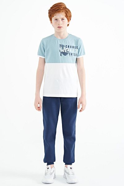 TOMMY LIFE Ανοιχτό μπλε print Λεπτομερές έγχρωμο μπλουζάκι Standard Fit O Neck Boy's T-shirt - 11107