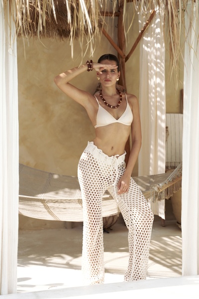 BOHEMAİ Koronkowe, ażurowe spodnie Texas w kolorze beżowym