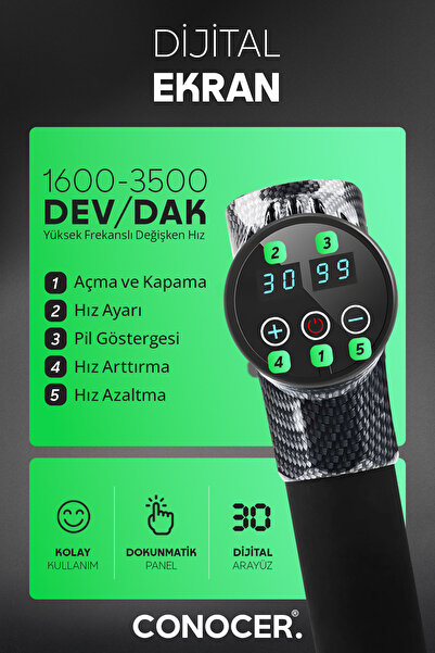 CONOCER Profesyonel 6 Başlıklı Şarjlı Sporcu 30 Hız Kademeli Çantalı Masaj Tabancası