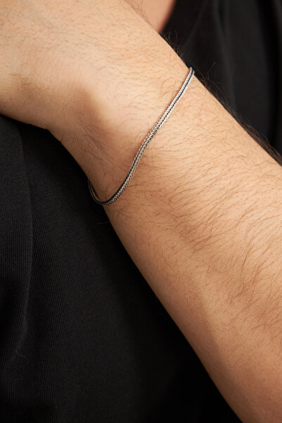 Ventino Silver 2,5mm Yassı Tilki Kuyruğu 925 Ayar Gümüş Erkek Bileklik VEB-5401