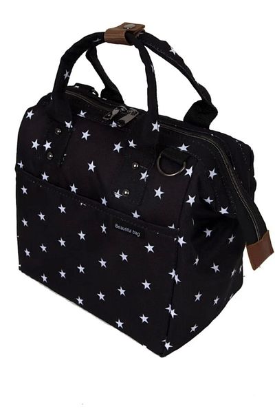 beautiful bag Термоизолирана водоустойчива термо чанта за носене на храна, кутия за обяд, черна, със звезден мотив
