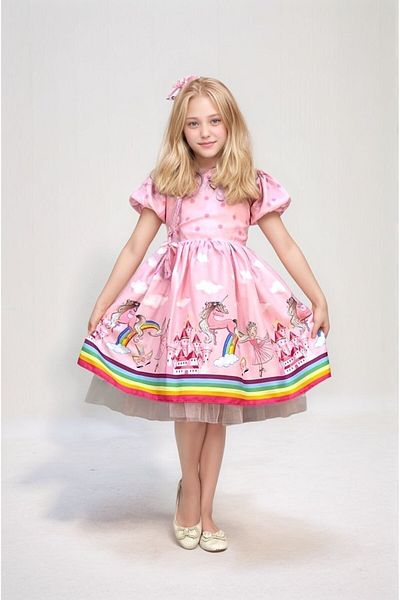 ABİYEKİDS Unicorn Birthday Dress Eid Children's Dress Aby215
