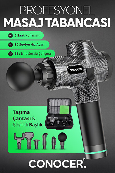CONOCER Profesyonel 6 Başlıklı Şarjlı Sporcu 30 Hız Kademeli Çantalı Masaj Ta...
