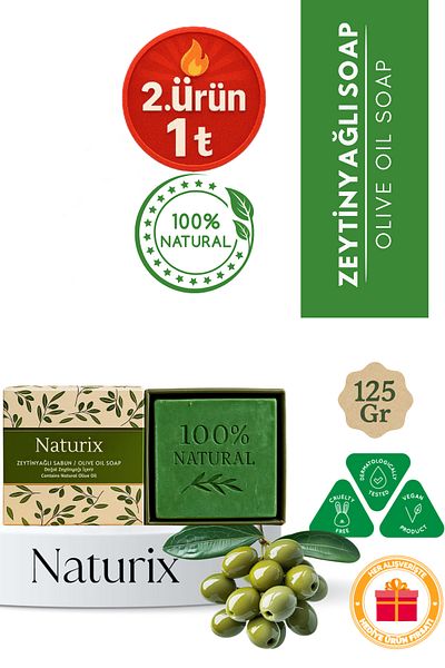 Naturix Olive Oil Soap 125 Gr |   Moisturizing and Purifying Natural Soap for Skin and Hair