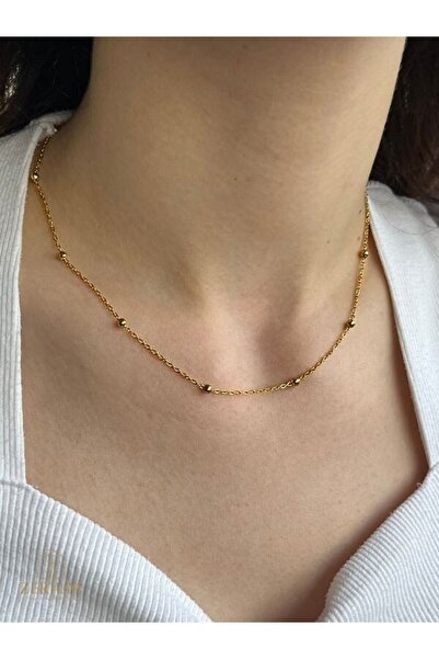 ZERİUM Minimal Gold Toplarla Bezeli Dorika Kadın Çelik Kolye 316l