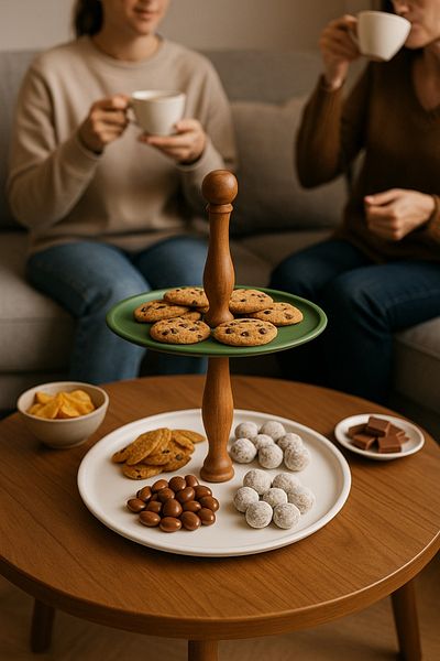 hemlife 2 Tier Presentation Serving Plate Wooden Handle Metal Presentation Rack Cookie Rack Serving & Presentation (22 - 30 cm)