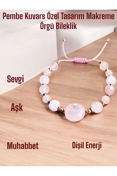 Kadimdoğal Certified Pink Quartz Special Design Macrame Braided Bracelet