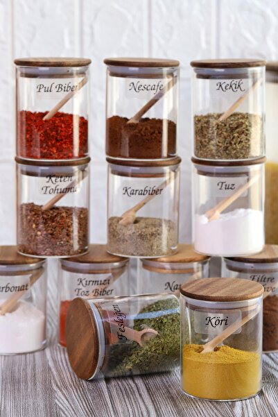 Atbyhome Acacia Silicone Lid Borosilicate Glass Spice Jar - 200 ml Spice Set Label