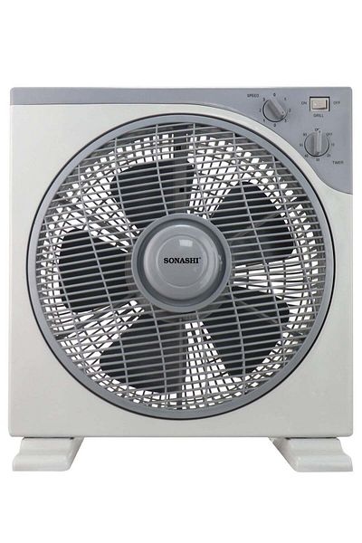 sonashi 12 Inch Box Fan - 3 Speed Selector | Powerful Box Fan with Rotating Front Louver | Kids Safe Fan wit