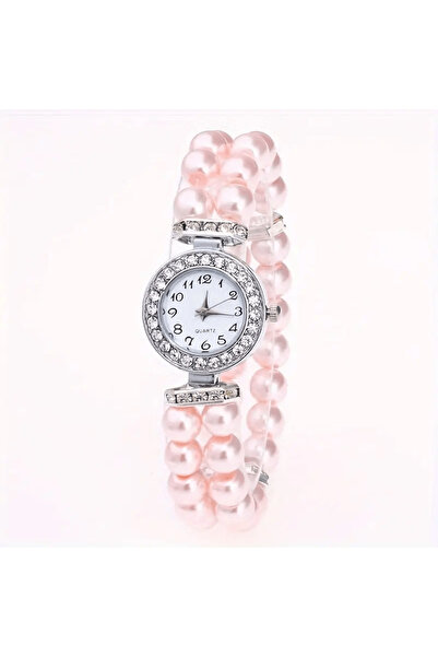 Zümrüt Stylish Design Pink Pearl Bracelet Women's Wrist Watch