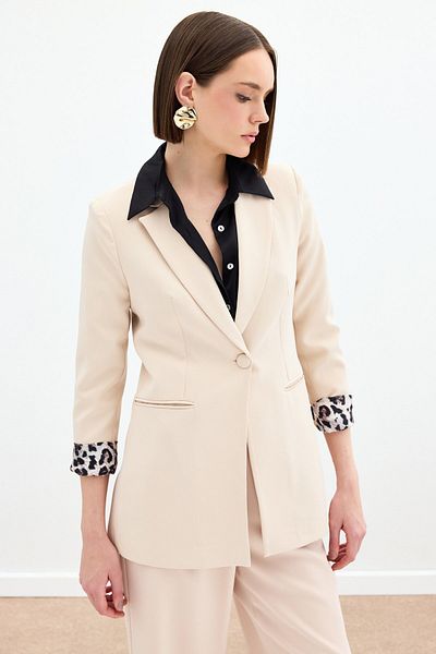 Sateen Mono Collar Classic Jacket - Ecru