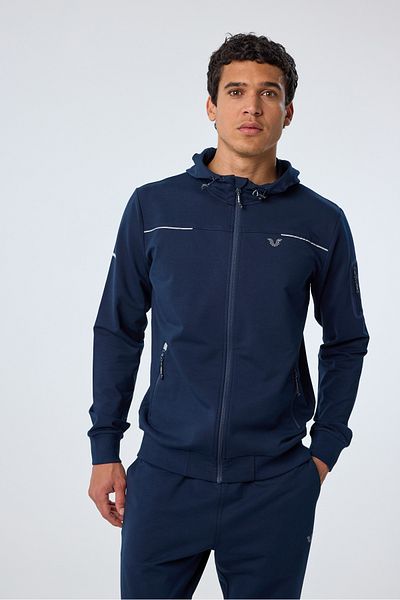 bilcee Men's Navy Blue Cotton Elastic Leg Pocket Hooded Zippered Bottom Top Tracksuit 0785