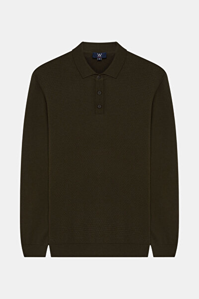 W Collection Khaki Polo Collar Long Sleeve Sweater