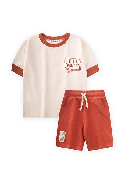 Cigit 2-10 Years Ecru Tile Ciao Printed Capri Set