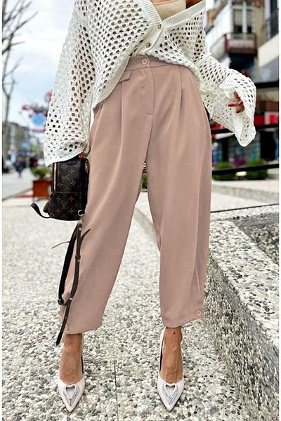 ZARİFSTORE Presa Buttoned Leg and Crepe Shalwar Trousers Powder