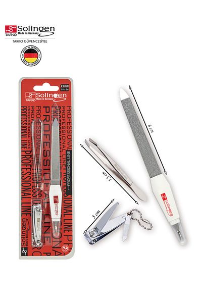 Solingen 3-Piece Nail Manicure Set 3110 - Flesh Pusher, File, Tweezers, Nail Clipper, Stainless Steel