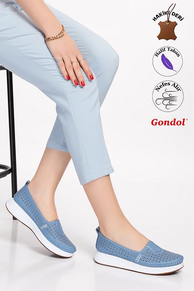Gondol Pantofi de vară confortabili din piele naturală Kla.14 - Albastru - 37