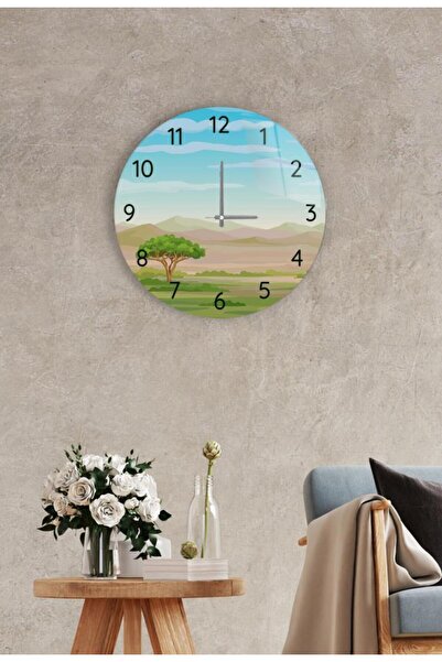 Saban Çap 37 cm Afrika Savanı Dekoratif Cam Duvar Saati
