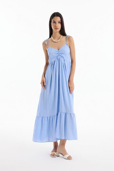 Quzu Rochie Maxi Detaliată Gather Albastru