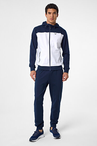 bilcee Erkek Beyaz Kapüşonlu Lastik Paça Eşofman Takım 0785