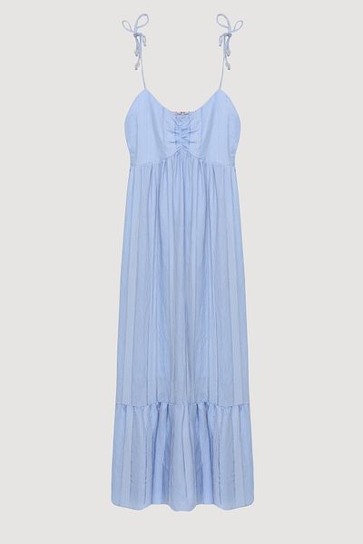 Quzu Rochie Maxi Detaliată Gather Albastru