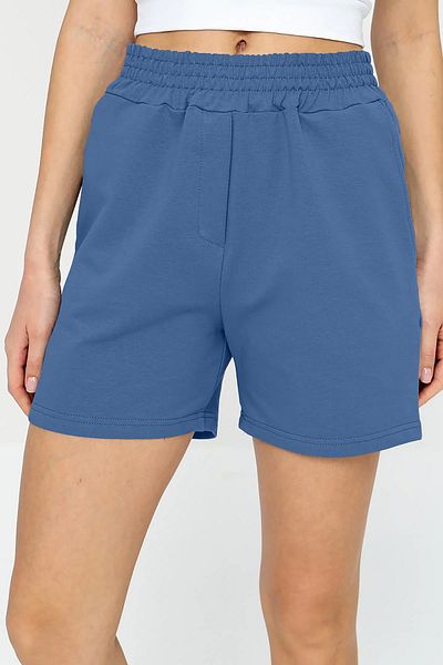 bilcee QuickTime Pantaloni scurți sport pentru femei, albastru închis, cu talie înaltă, din bumbac, cu buzunare, cu talie elastică 7006