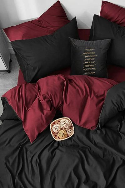 İQON Fitted Sheet Bed Linen Set Double Burgundy-Black Blackburgundy