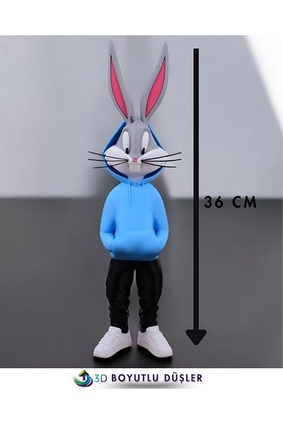 ZTE 3D BASKI Bugs Bunny Figure -Colorful- Special Design 36 cm (Blue)