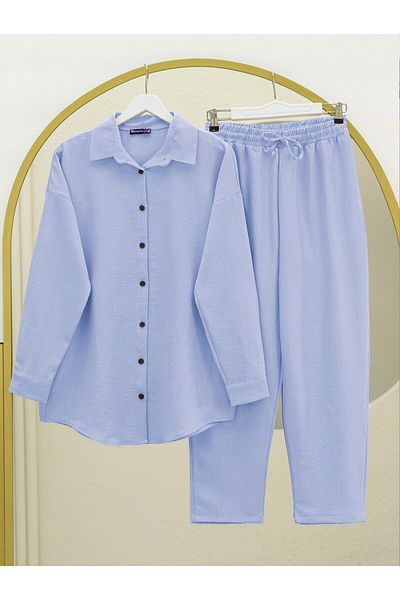 Modamorfo Set pantaloni și cămașă cu nasturi albastru