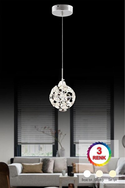İstanbul Avize İstanbul Avize Dali Tekli Gümüş 3 Renk Ledli Modern Led Avize