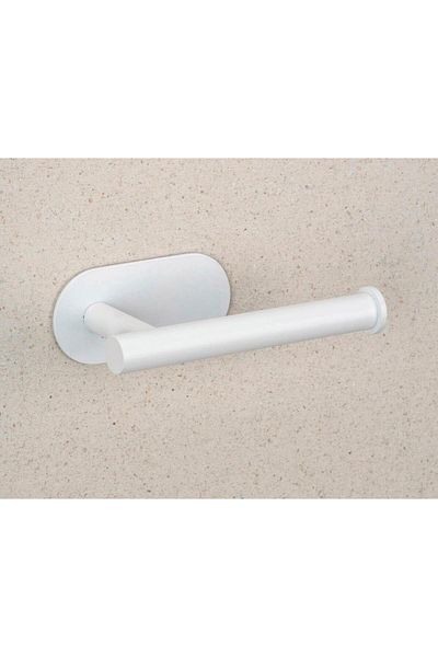 Saban Orea Toilet Paper Holder – Matte White, Stainless Steel, Adhesive Mount, Wall Mounted, 16