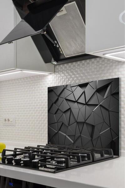 Saban 50X60Cm - Glass Stove Protector - Black Triangles Patterned
