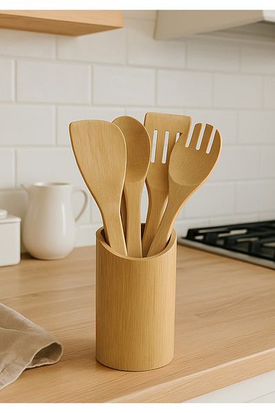 HOMİNG Homing Bamboo Wooden Spoon Spatula Fork Kitchen Set of 4 241659