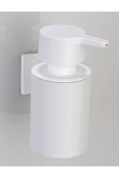 Saban Ovaro Soap Dispenser – White Matte, with Stainless Steel Wall Holder, Adhesive Mount, 160 ml Capacity